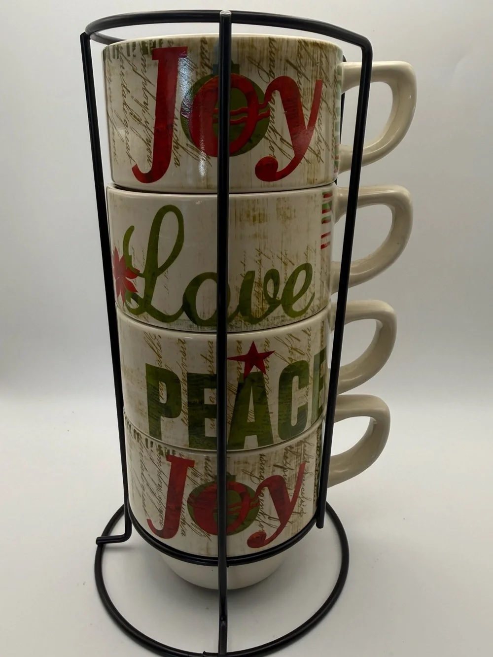 Pier 1 Holiday Stackable Mug Set - Red & Green on Cream